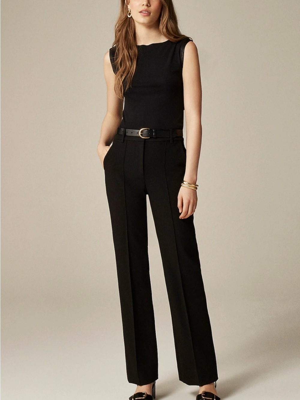 J.Crew Black Cropped Natalia Four-Season Stretch Wide-Leg Trousers